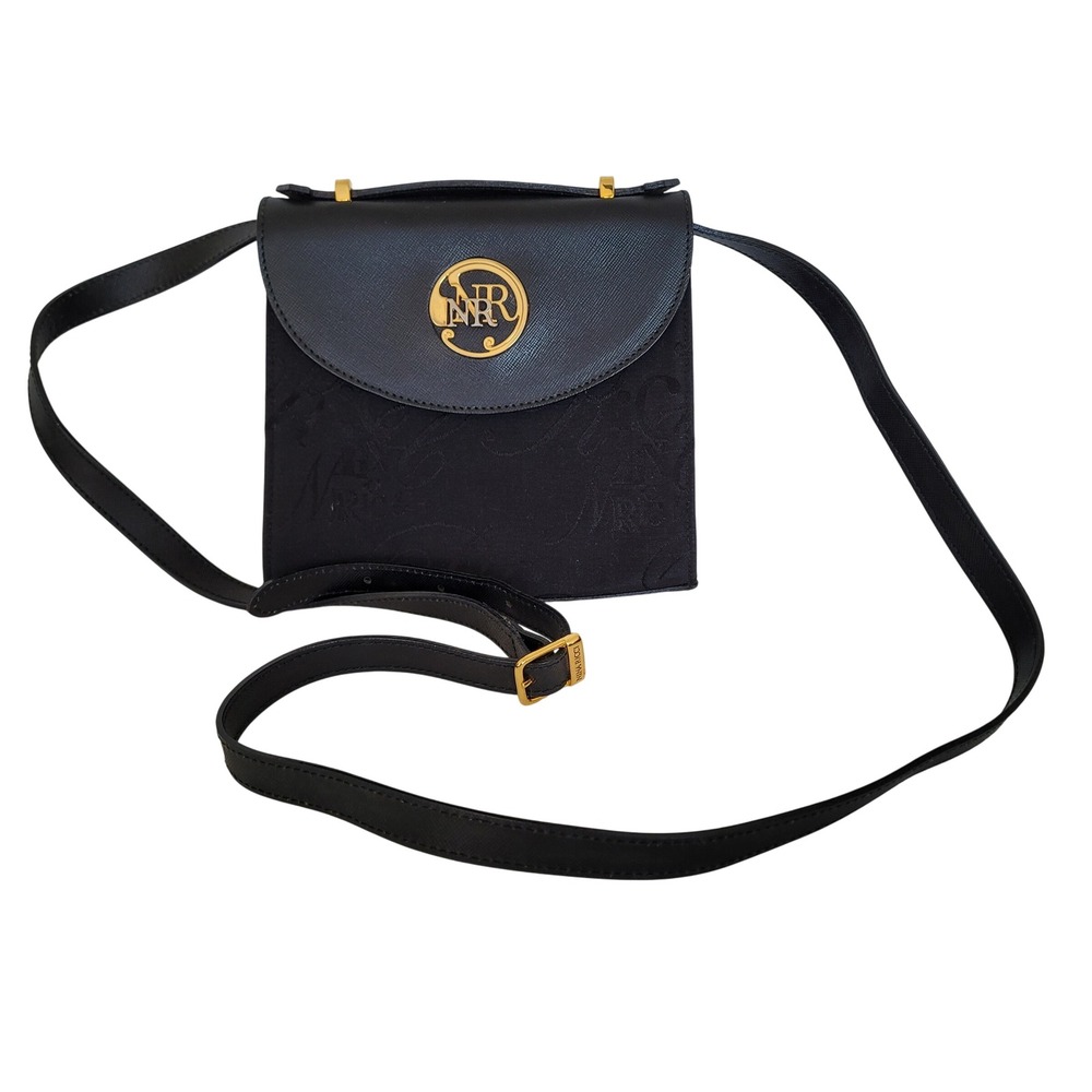 Nina Ricci Paris Black Monogram Jacquard Leather Crossbody Bag Gold Logo Italy